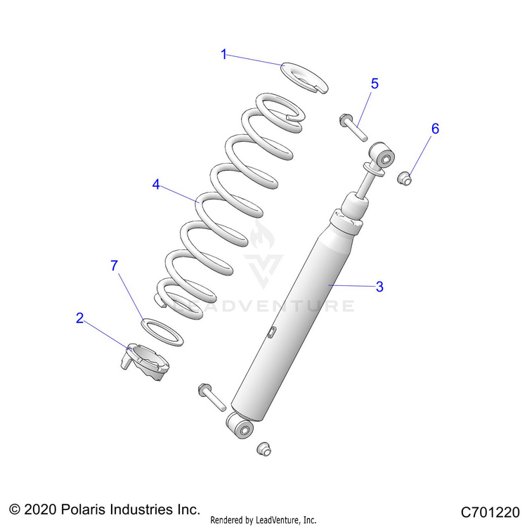 An Image of a Genuine Polaris Parts Schematic Diagram showing the schematic - SUSPENSION: REAR SHOCK MOUNTING - 2022 POLARIS RANGER CREW XP 1000 EPS TEXAS EDITION CA