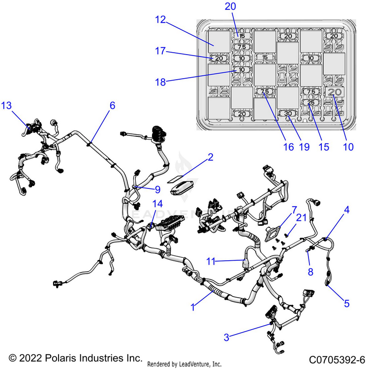 An Image of a Genuine Polaris Parts Schematic Diagram showing the schematic - ELECTRICAL: WIRE HARNESS - 2022 POLARIS RANGER XP 1000 BIG GAME EVAP
