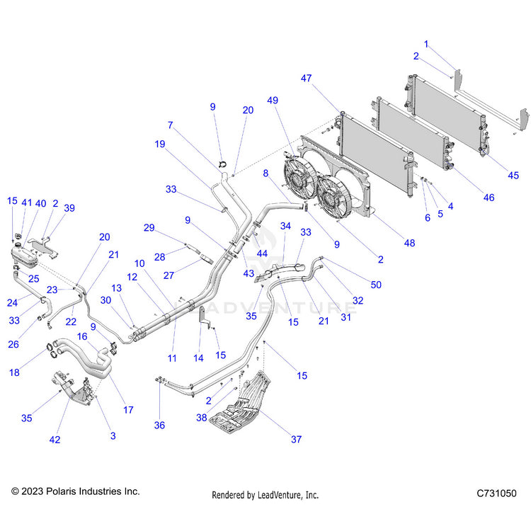 An Image of a Genuine Polaris Parts Schematic Diagram showing the schematic - ENGINE: COOLING - 2024 POLARIS RANGER XD 1500 NORTHSTAR ULTIMATE