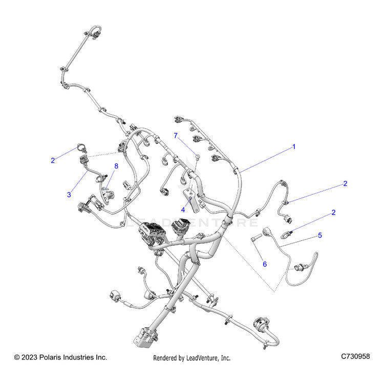 An Image of a Genuine Polaris Parts Schematic Diagram showing the schematic - ELECTRICAL: WIRE HARNESS ENGINE - 2026 POLARIS RANGER XD 1500 NORTHSTAR CREW