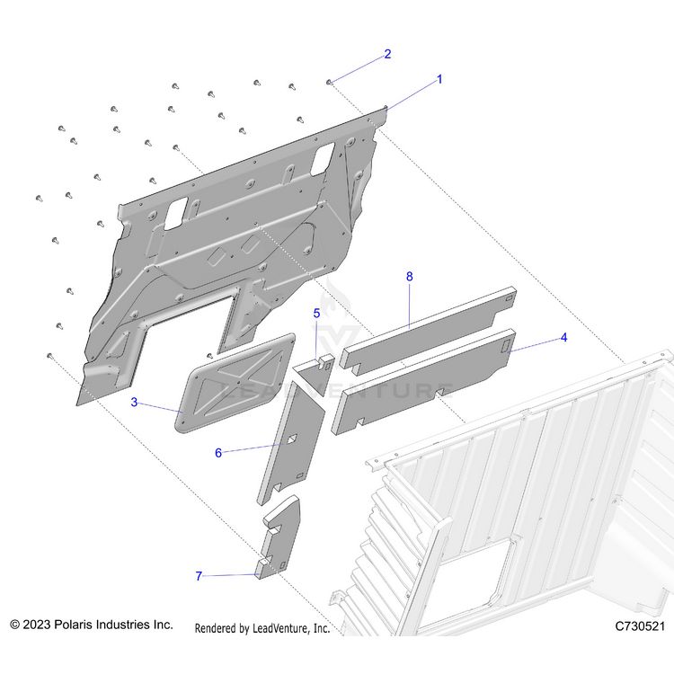 An Image of a Genuine Polaris Parts Schematic Diagram showing the schematic - BODY: BOX FOAM AND SHIELDS - 2024 POLARIS XPEDITION ADV NORTHSTAR