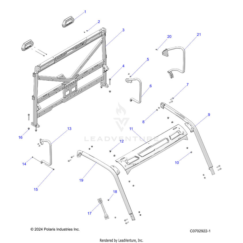 An Image of a Genuine Polaris Parts Schematic Diagram showing the schematic - CHASSIS: CAB FRAME - 2023 POLARIS RANGER 1000 EPS