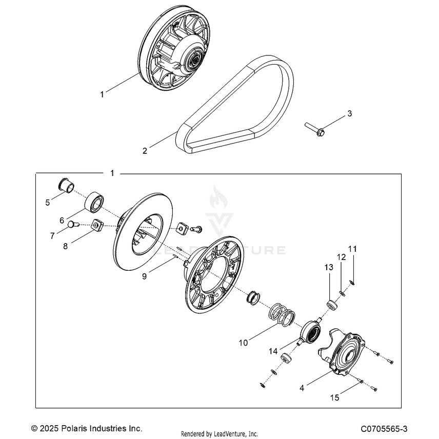 An Image of a Genuine Polaris Parts Schematic Diagram showing the schematic - DRIVE TRAIN: SECONDARY CLUTCH - 2026 POLARIS GENERAL 1000 SPORT