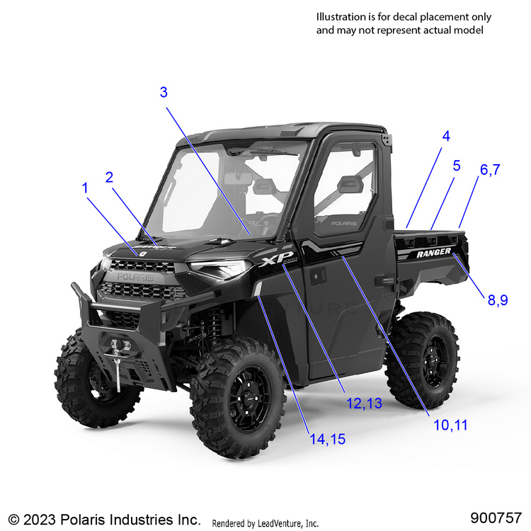 An Image of a Genuine Polaris Parts Schematic Diagram showing the schematic - BODY: DECALS GRAPHIC - 2024 POLARIS RANGER 1000 XP NORTHSTAR