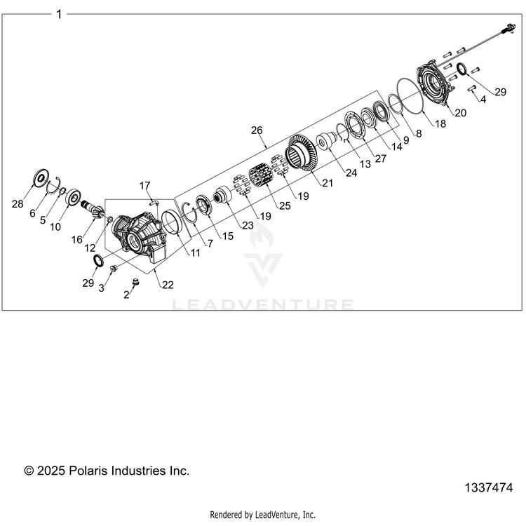 An Image of a Genuine Polaris Parts Schematic Diagram showing the schematic - DRIVE TRAIN: FRONT GEARCASE INTERNALS - 2026 POLARIS RANGER 570 CREW EPS