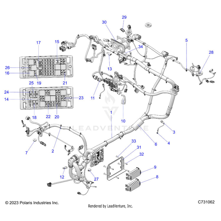 An Image of a Genuine Polaris Parts Schematic Diagram showing the schematic - ELECTRICAL: WIRE HARNESS CHASSIS - 2024 POLARIS RANGER XD 1500 NORTHSTAR
