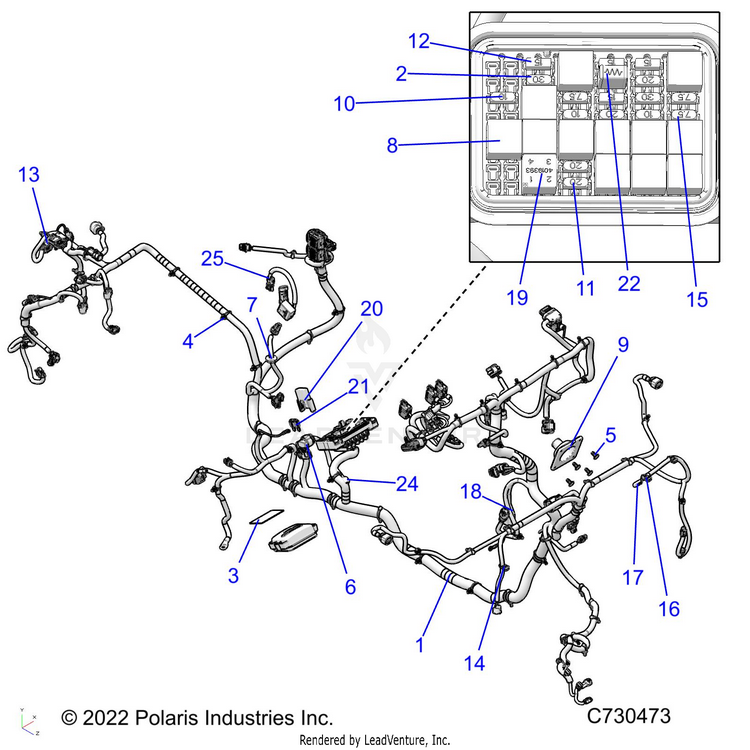 An Image of a Genuine Polaris Parts Schematic Diagram showing the schematic - ELECTRICAL: WIRE HARNESS - 2024 POLARIS RANGER 1000 XP NORTHSTAR