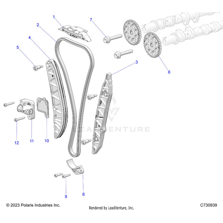 An Image of a Genuine Polaris Parts Schematic Diagram showing the schematic - ENGINE: CAM CHAIN & SPROCKET - 2024 POLARIS RANGER XD 1500 NORTHSTAR ULTIMATE CREW