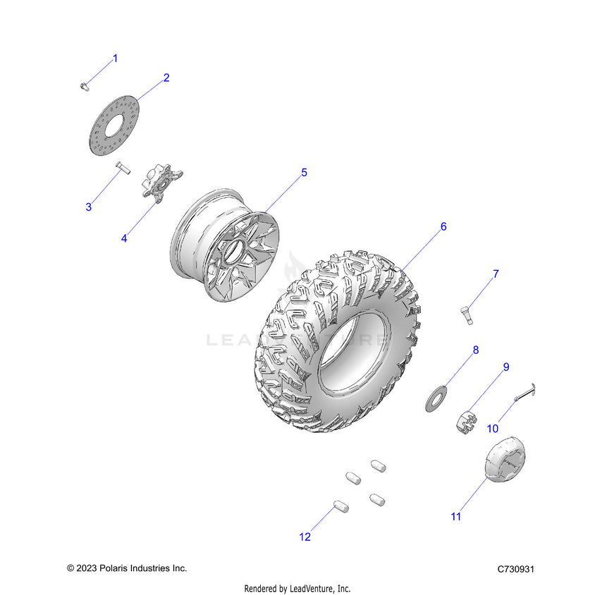 An Image of a Genuine Polaris Parts Schematic Diagram showing the schematic - WHEELS: FRONT PREMIUM - 2024 POLARIS RANGER 570 CREW NORTHSTAR