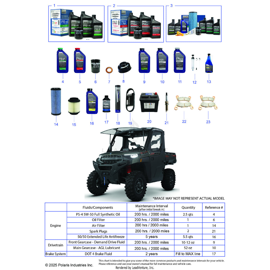 An Image of a Genuine Polaris Parts Schematic Diagram showing the schematic - *SERVICE & MAINTENANCE - 2025 POLARIS RANGER 1000 XP NORTHSTAR ULTIMATE TRAIL BOSS