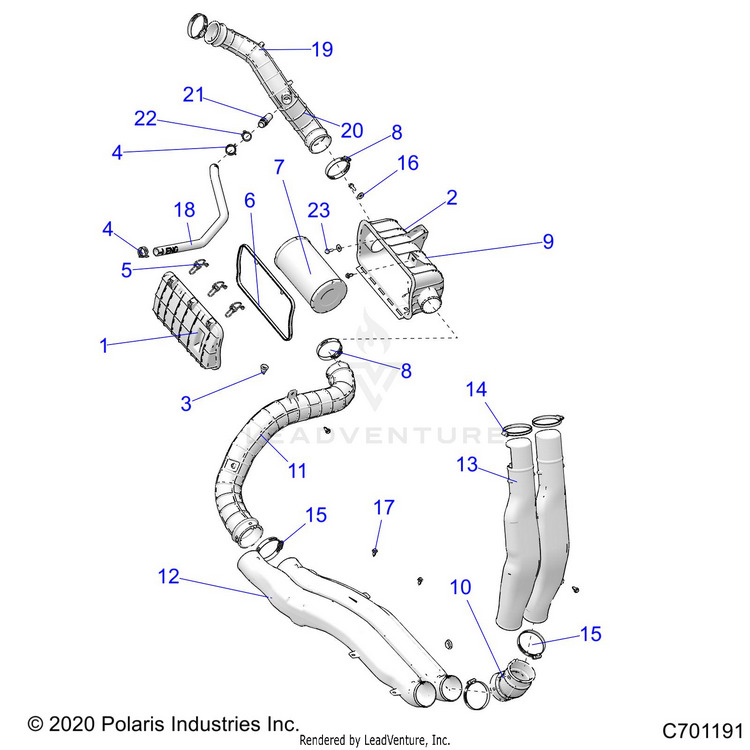 An Image of a Genuine Polaris Parts Schematic Diagram showing the schematic - ENGINE: AIR INTAKE SYSTEM - 2022 POLARIS RANGER CREW XP 1000 NORTHSTAR ULTIMATE