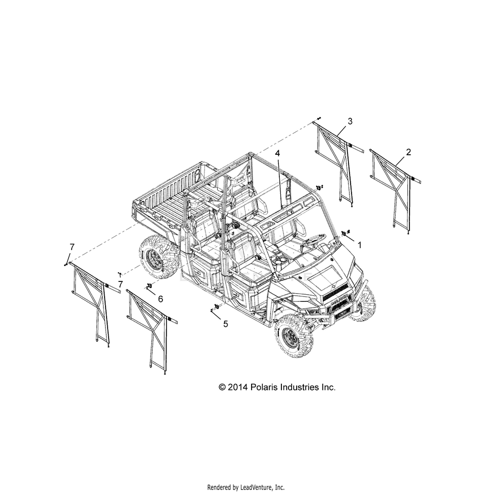 An Image of a Genuine Polaris Parts Schematic Diagram showing the schematic - BODY: SIDE NETS - 2015 POLARIS RANGER CREW 900
