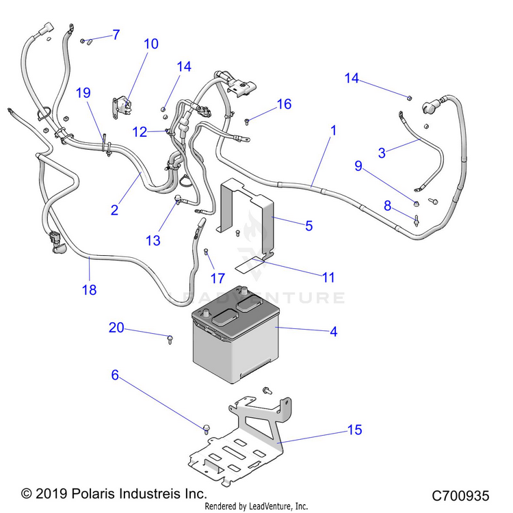 An Image of a Genuine Polaris Parts Schematic Diagram showing the schematic - ELECTRICAL: BATTERY - 2020 POLARIS RANGER XP 1000 NORTHSTAR FACTORY CHOICE