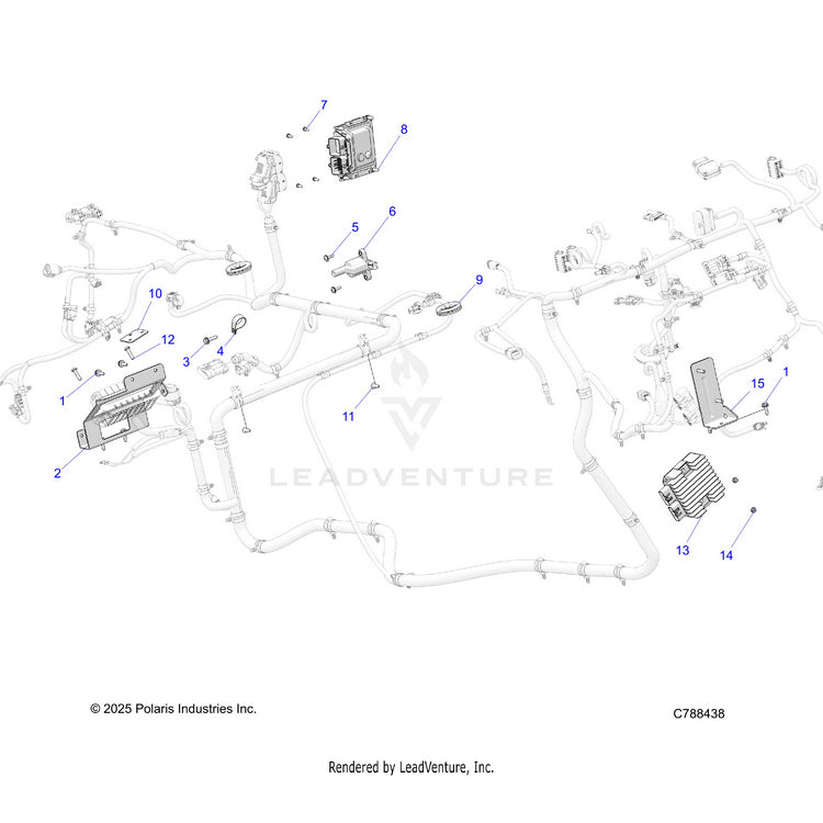 An Image of a Genuine Polaris Parts Schematic Diagram showing the schematic - ELECTRICAL: WIRE HARNESS COMPONANTS - 2026 POLARIS RANGER 570 CREW NORTHSTAR
