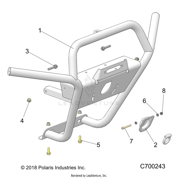 An Image of a Genuine Polaris Parts Schematic Diagram showing the schematic - ACCESSORY: FRONT BUMPER - 2020 POLARIS RANGER CREW XP 1000 EPS HIGH LIFTER