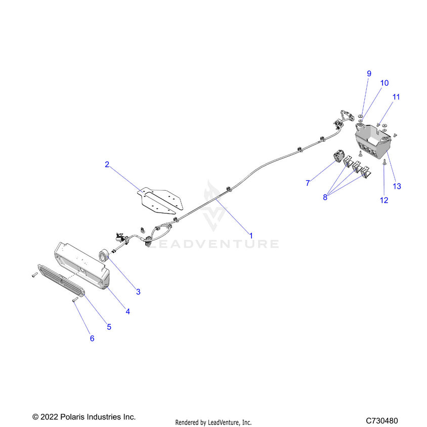 An Image of a Genuine Polaris Parts Schematic Diagram showing the schematic - ELECTRICAL: WORK LIGHT - 2025 POLARIS RANGER 1000 XP CREW NORTHSTAR ULTIMATE TRAIL BOSS