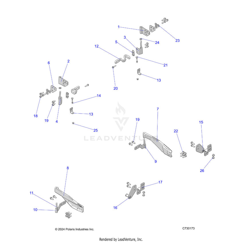 An Image of a Genuine Polaris Parts Schematic Diagram showing the schematic - BODY: DOOR REAR MOUNTING - 2022 POLARIS RANGER CREW 570 NORTHSTAR