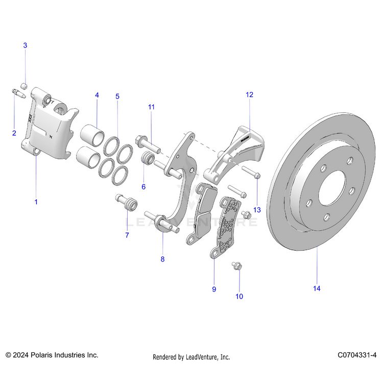An Image of a Genuine Polaris Parts Schematic Diagram showing the schematic - BRAKES: REAR CALIPER - 2025 POLARIS XPEDITION XP5 NORTHSTAR