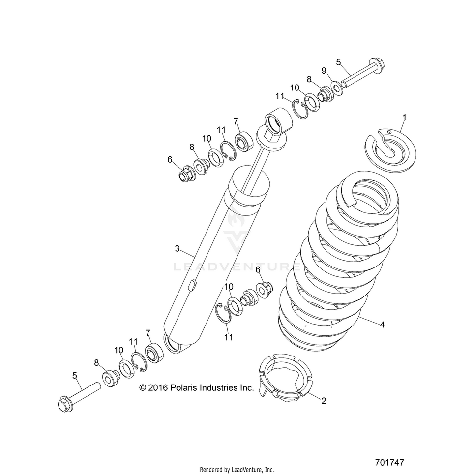 An Image of a Genuine Polaris Parts Schematic Diagram showing the schematic - SUSPENSION: REAR SHOCK - 2017 POLARIS RANGER HST