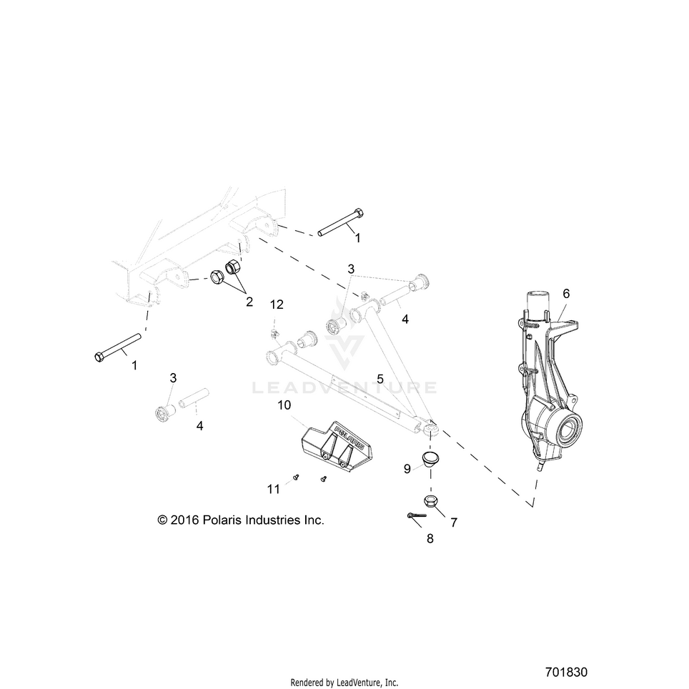 An Image of a Genuine Polaris Parts Schematic Diagram showing the schematic - SUSPENSION: A-ARM & STRUT MOUNTING - 2017 POLARIS RANGER 570