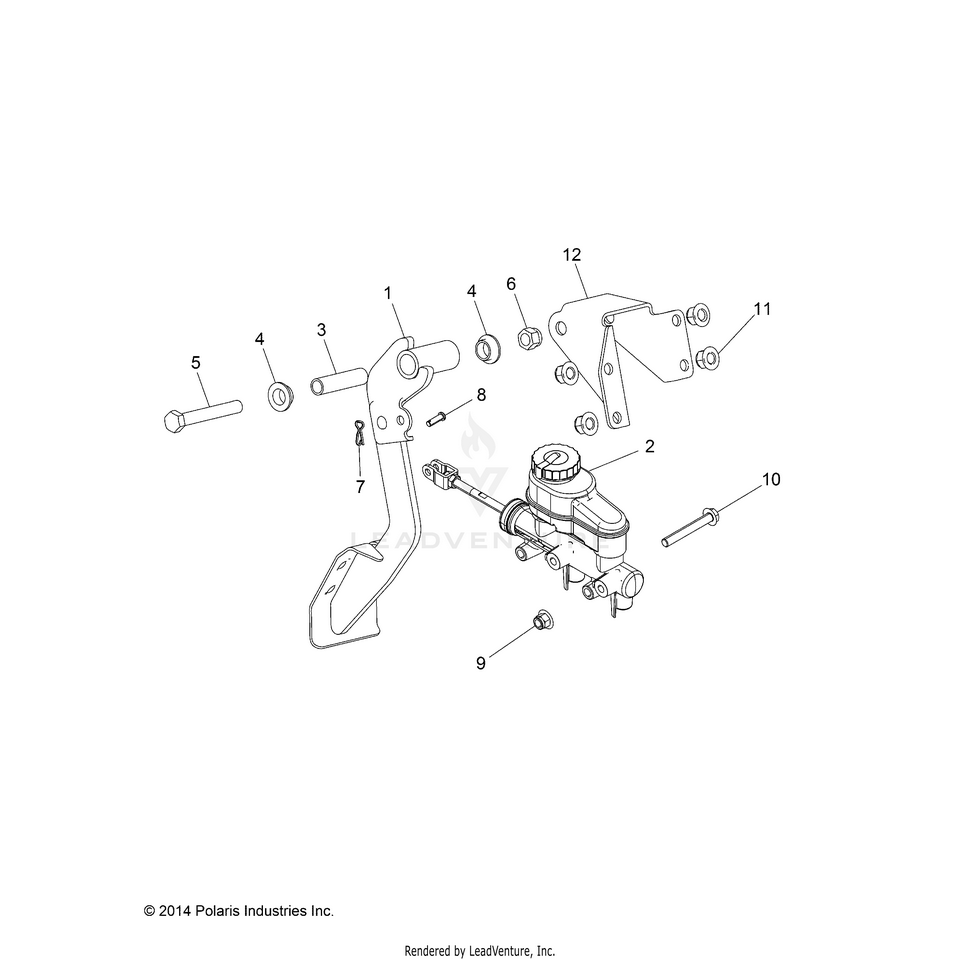 An Image of a Genuine Polaris Parts Schematic Diagram showing the schematic - BRAKES: PEDAL & MASTER CYLINDER - 2016 POLARIS RANGER 570 FULL SIZE