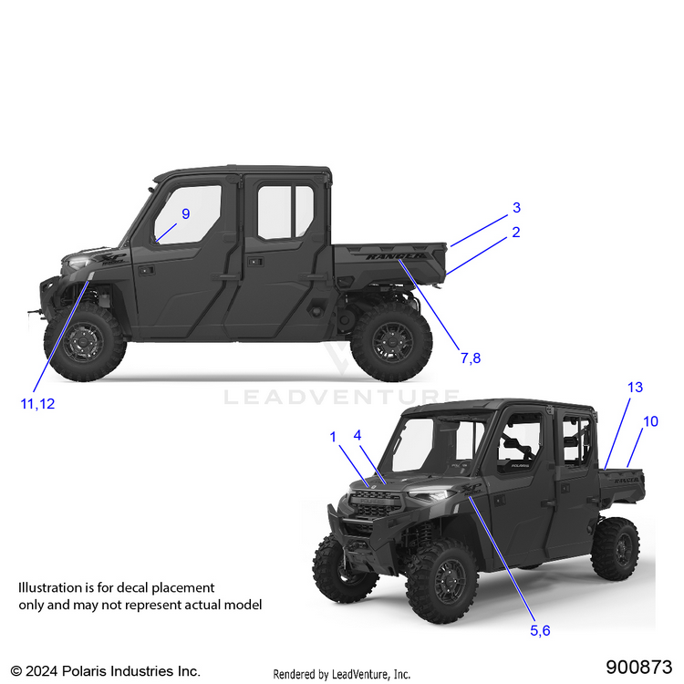 An Image of a Genuine Polaris Parts Schematic Diagram showing the schematic - BODY: DECALS GRAPHIC - 2025 POLARIS RANGER 1000 XP CREW NORTHSTAR ULTIMATE