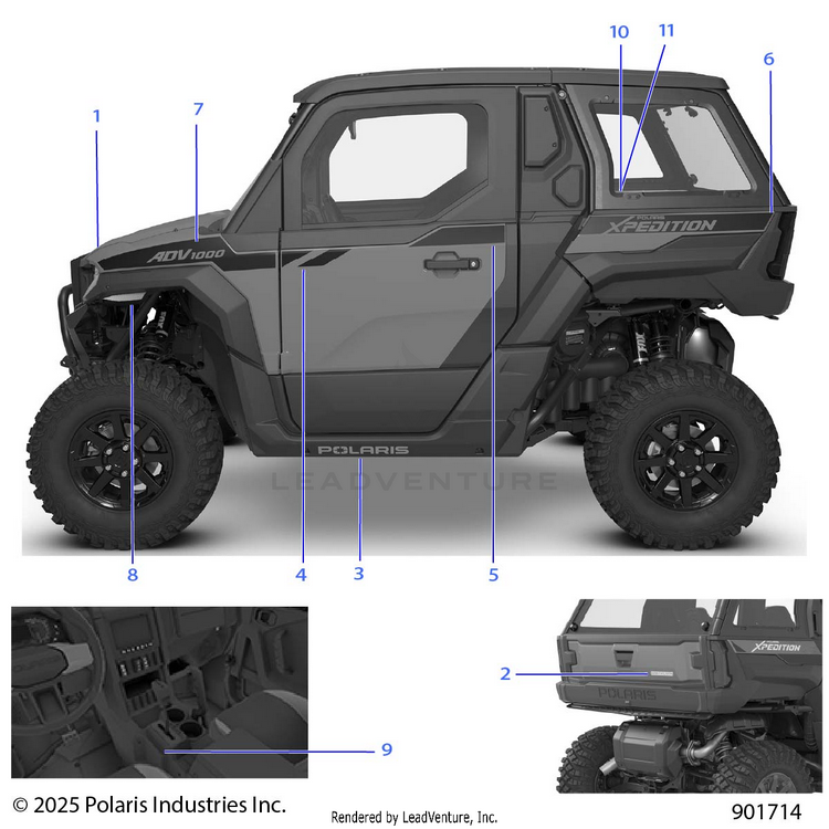 An Image of a Genuine Polaris Parts Schematic Diagram showing the schematic - BODY: DECALS GRAPHICS - 2026 POLARIS XPEDITION ADV NORTHSTAR