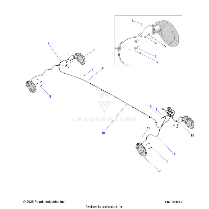 An Image of a Genuine Polaris Parts Schematic Diagram showing the schematic - BRAKES: LINES - 2026 POLARIS RANGER 570 CREW