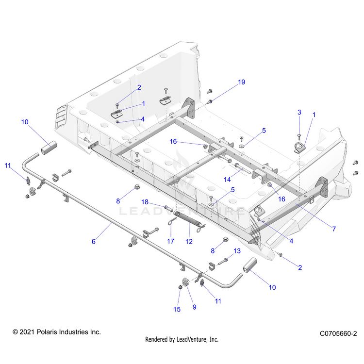 An Image of a Genuine Polaris Parts Schematic Diagram showing the schematic - BODY: BOX MOUNTING - 2026 POLARIS GENERAL 1000 SPORT