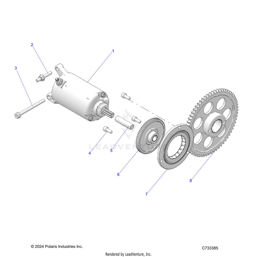 An Image of a Genuine Polaris Parts Schematic Diagram showing the schematic - ENGINE: STARTER DRIVE - 2024 POLARIS RANGER 570 CREW NORTHSTAR