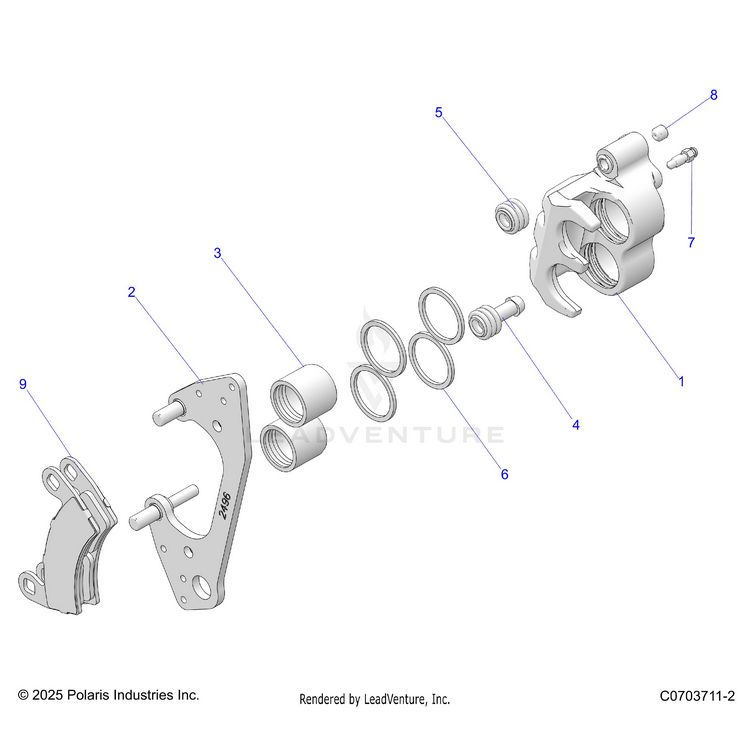 An Image of a Genuine Polaris Parts Schematic Diagram showing the schematic - BRAKES: FRONT CALIPER - 2026 POLARIS GENERAL XP 1000 ULTIMATE