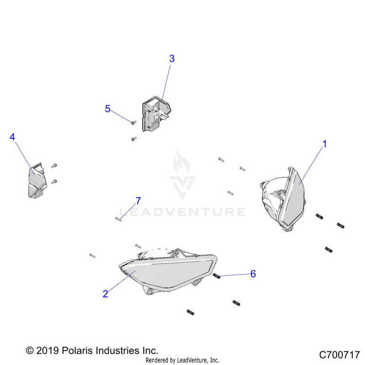 An Image of a Genuine Polaris Parts Schematic Diagram showing the schematic - ELECTRICAL: HEADLIGHTS & TAILLIGHTS - 2021 POLARIS RANGER XP 1000 HIGH LIFTER
