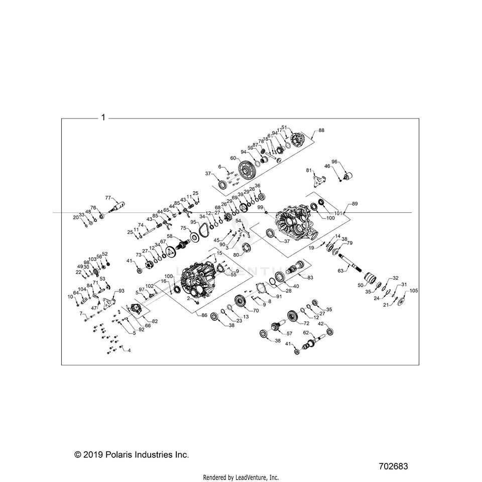 An Image of a Genuine Polaris Parts Schematic Diagram showing the schematic - DRIVE TRAIN: MAIN GEARCASE INTERNALS - 2022 POLARIS RANGER CREW 1000