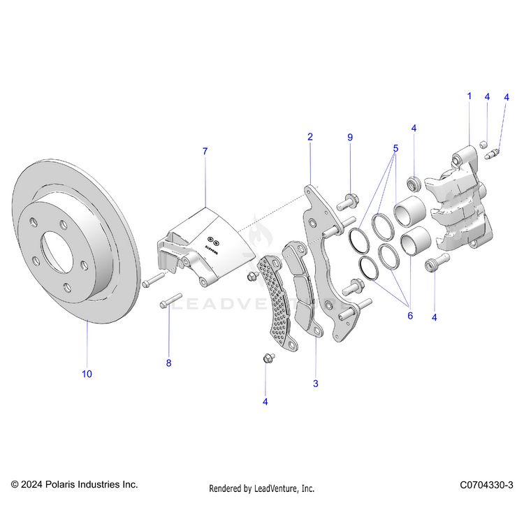 An Image of a Genuine Polaris Parts Schematic Diagram showing the schematic - BRAKES: FRONT CALIPER - 2024 POLARIS XPEDITION XP NORTHSTAR