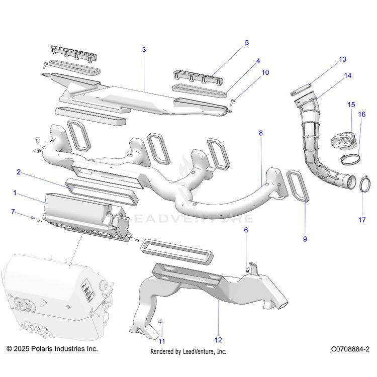An Image of a Genuine Polaris Parts Schematic Diagram showing the schematic - BODY: HVAC DUCTING - 2026 POLARIS XPEDITION ADV NORTHSTAR