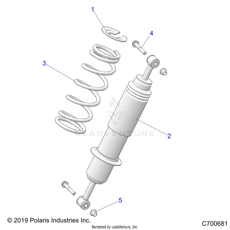 An Image of a Genuine Polaris Parts Schematic Diagram showing the schematic - SUSPENSION: REAR SHOCK MOUNTING - 2020 POLARIS RANGER XP 1000 TEXAS EDITION