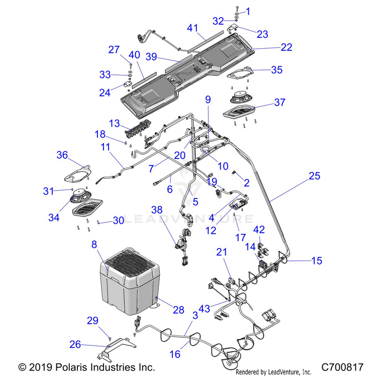 An Image of a Genuine Polaris Parts Schematic Diagram showing the schematic - OPTION: ROOF PREP AUDIO ELECTRICAL COMPONENTS - 2020 POLARIS RANGER CREW XP 1000 NORTHSTAR FC