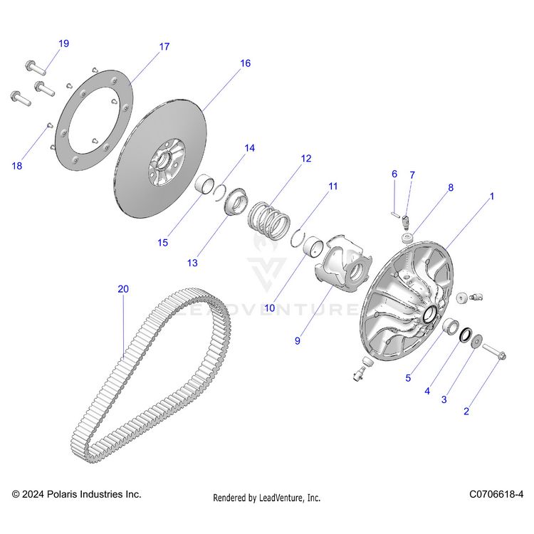 An Image of a Genuine Polaris Parts Schematic Diagram showing the schematic - DRIVE TRAIN: SECONDARY CLUTCH - 2024 POLARIS XPEDITION XP5 ULTIMATE
