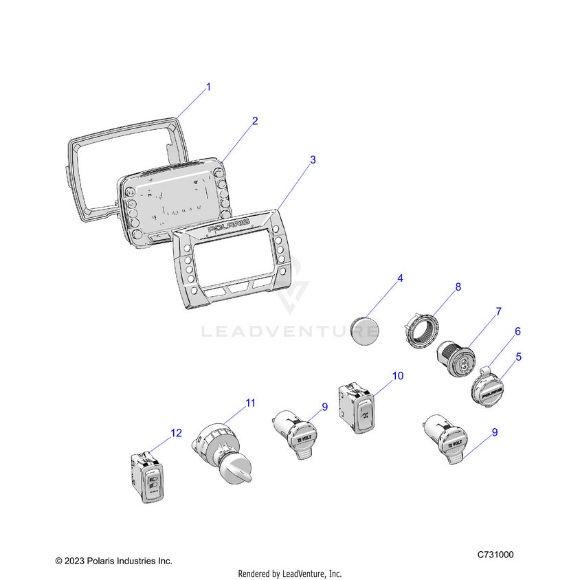 An Image of a Genuine Polaris Parts Schematic Diagram showing the schematic - ELECTRICAL: DASH INSTRUMENTS & CONTROLS - 2022 POLARIS RANGER 570