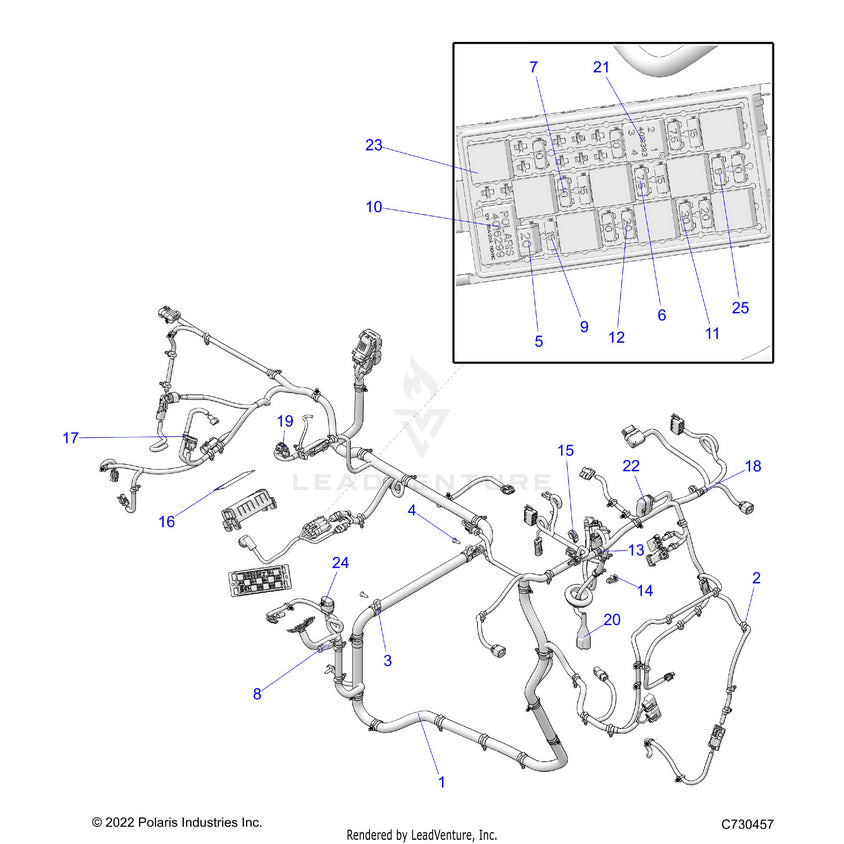 An Image of a Genuine Polaris Parts Schematic Diagram showing the schematic - ELECTRICAL: WIRE HARNESSES - 2023 POLARIS RANGER 570/PREMIUM