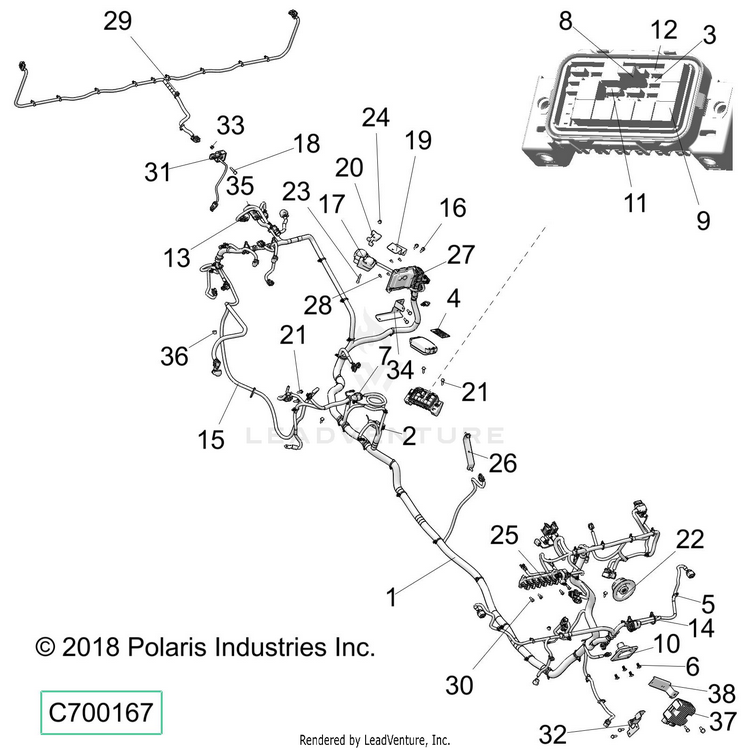 An Image of a Genuine Polaris Parts Schematic Diagram showing the schematic - ELECTRICAL: WIRE HARNESS - 2020 POLARIS RANGER CREW XP 1000 EPS