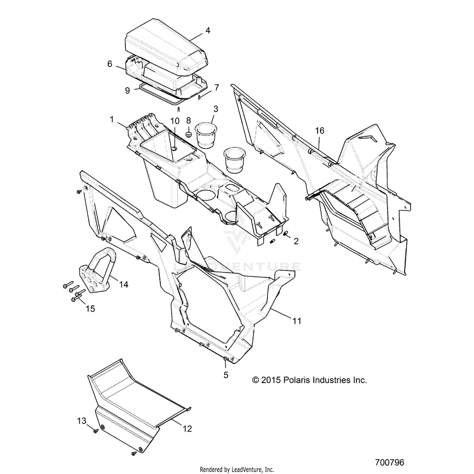An Image of a Genuine Polaris Parts Schematic Diagram showing the schematic - BODY: CENTER CONSOLE - 2019 POLARIS GENERAL 1000 EPS