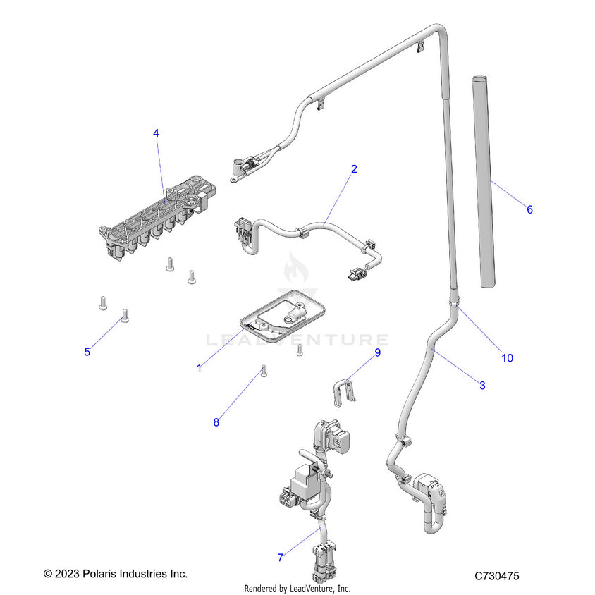 An Image of a Genuine Polaris Parts Schematic Diagram showing the schematic - BODY: DOME LIGHT - 2025 POLARIS RANGER 1000 XP NORTHSTAR PREMIUM TIP OUT WINDSHIELD