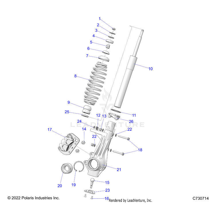 An Image of a Genuine Polaris Parts Schematic Diagram showing the schematic - SUSPENSION: FRONT STRUT - 2025 POLARIS RANGER 570 CREW FULL SIZE