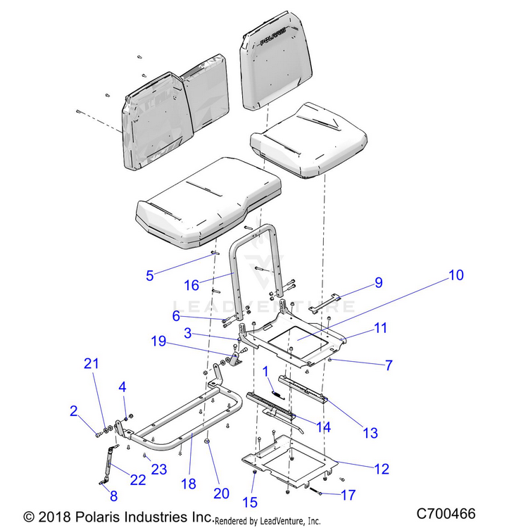 An Image of a Genuine Polaris Parts Schematic Diagram showing the schematic - BODY: SEAT BASE & SLIDER - 2019 POLARIS RANGER XP 1000 NORTHSTAR FACTORY CHOICE