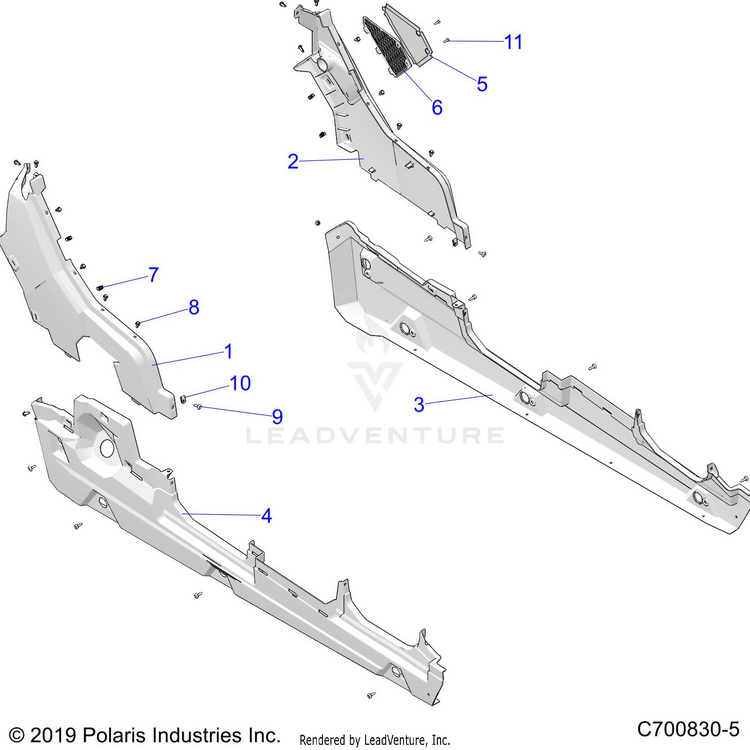 An Image of a Genuine Polaris Parts Schematic Diagram showing the schematic - BODY: REAR FENDERS AND ROCKERS - 2021 POLARIS GENERAL XP 4 DELUXE RIDE COMMAND