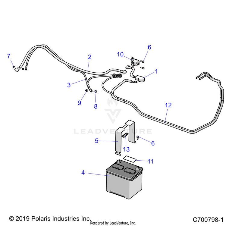 An Image of a Genuine Polaris Parts Schematic Diagram showing the schematic - ELECTRICAL: BATTERY - 2020 POLARIS GENERAL 1000 DELUXE RIDE COMMAND