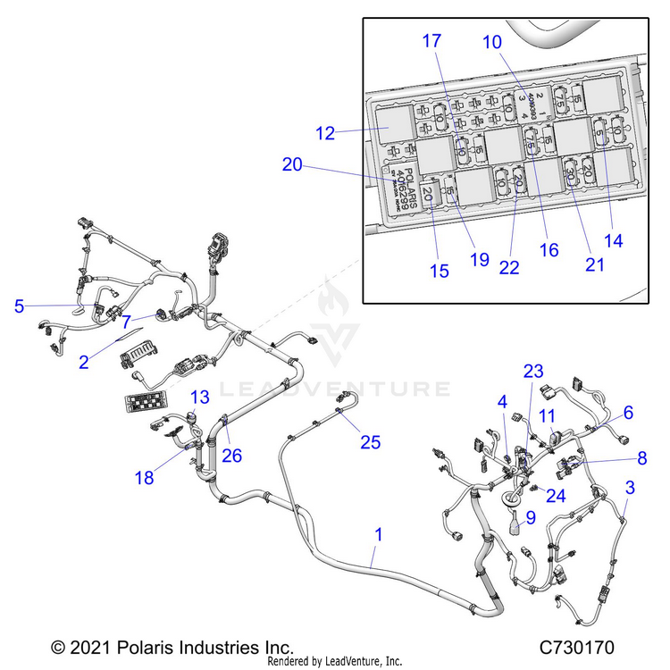 An Image of a Genuine Polaris Parts Schematic Diagram showing the schematic - ELECTRICAL: WIRE HARNESSES - 2024 POLARIS RANGER 570 CREW NORTHSTAR