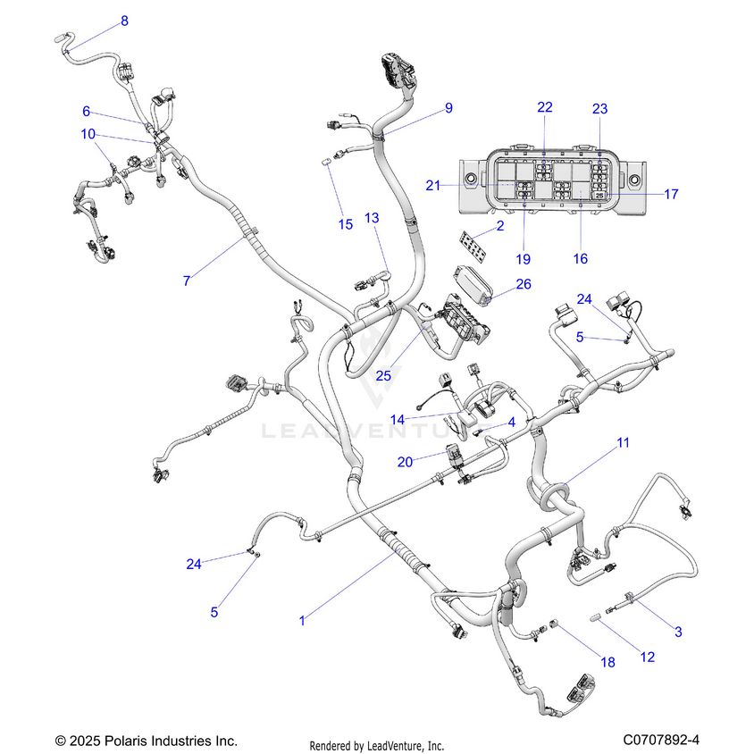 An Image of a Genuine Polaris Parts Schematic Diagram showing the schematic - ELECTRICAL: HARNESS CHASSIS - 2025 POLARIS GENERAL 1000 SPORT