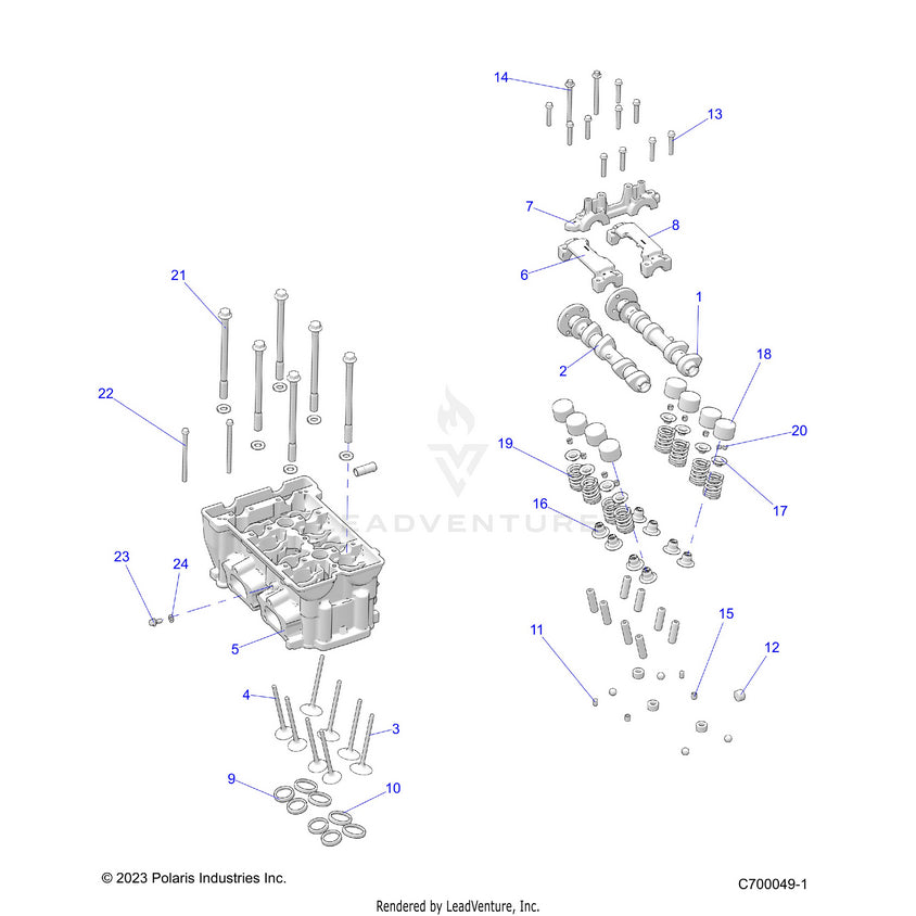 An Image of a Genuine Polaris Parts Schematic Diagram showing the schematic - ENGINE: CYLINDER HEAD & VALVES - 2024 POLARIS RANGER 1000 XP NORTHSTAR ULTIMATE